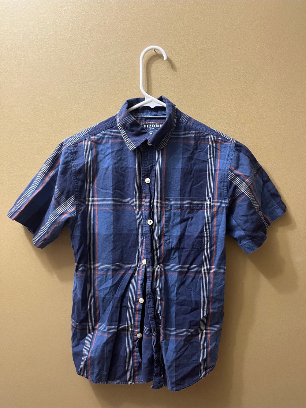 Arizona Jean Company Blue Plaid Short-Sleeve Button-Down Shirt